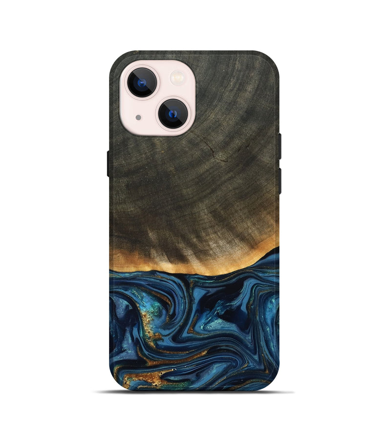 iPhone 13 mini Wood Live Edge Phone Case - Brittny (Teal & Gold, 822775)