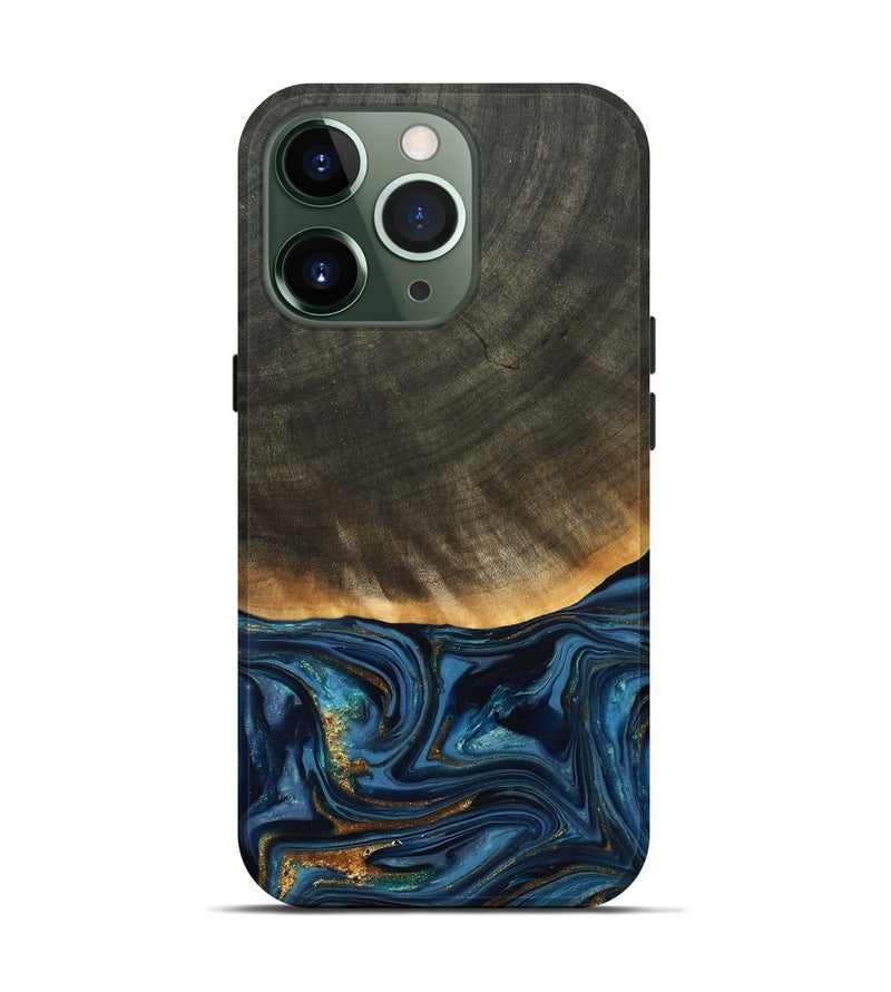 iPhone 13 Pro Wood Live Edge Phone Case - Brittny (Teal & Gold, 822775)