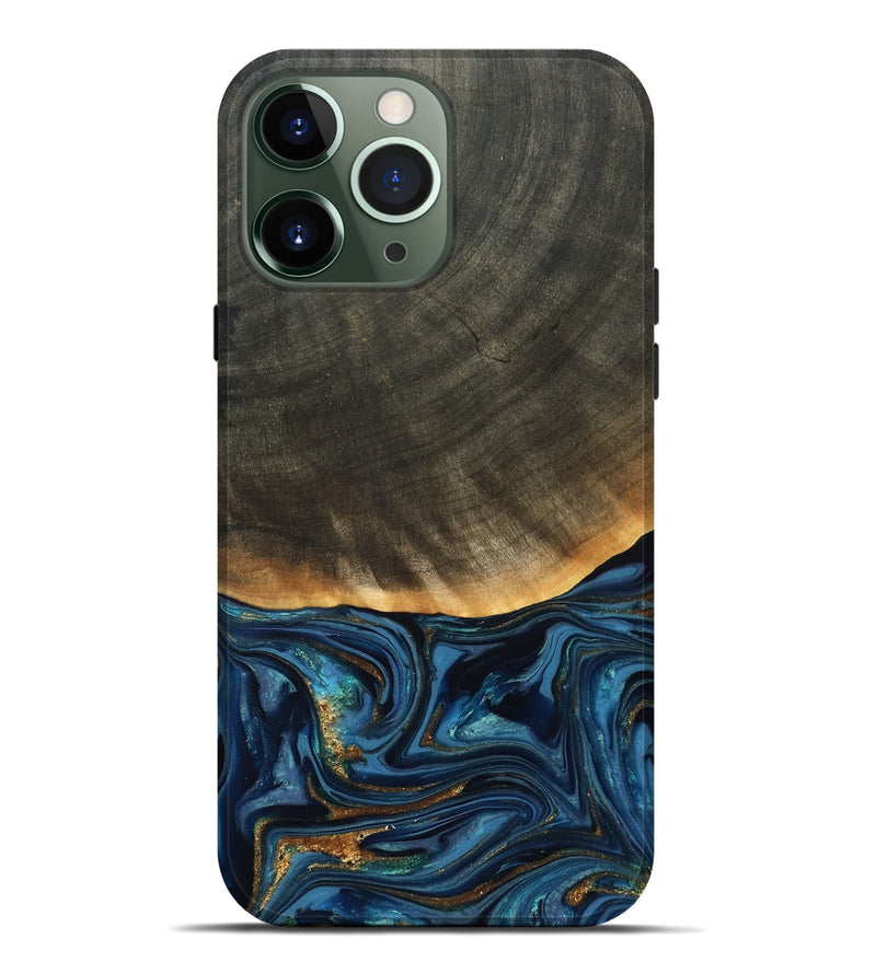 iPhone 13 Pro Max Wood Live Edge Phone Case - Brittny (Teal & Gold, 822775)