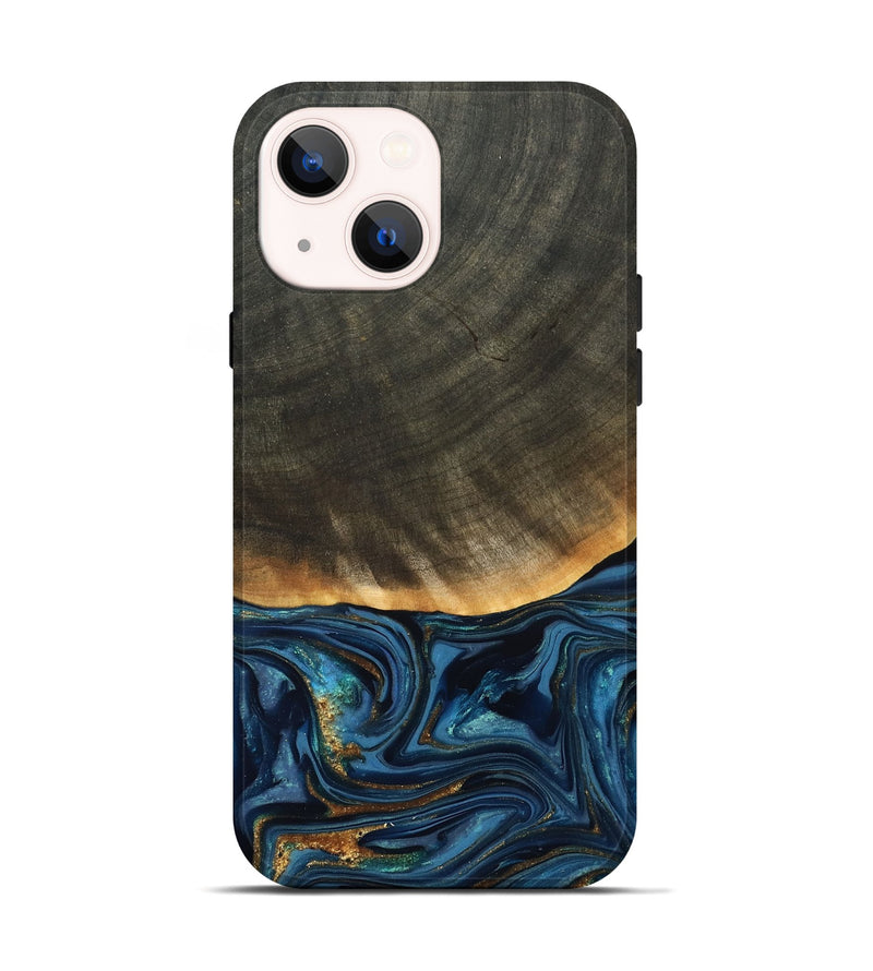 iPhone 14 Wood Live Edge Phone Case - Brittny (Teal & Gold, 822775)