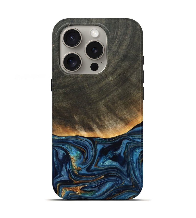 iPhone 16 Pro Wood Live Edge Phone Case - Brittny (Teal & Gold, 822775)