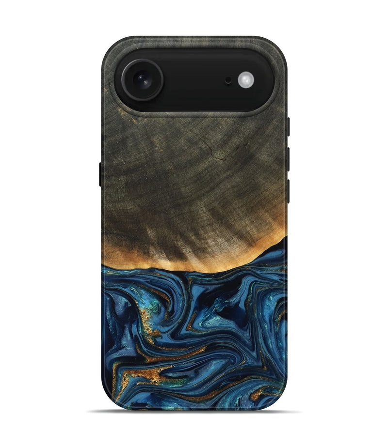 iPhone 17 Air Wood Live Edge Phone Case - Brittny (Teal & Gold, 822775)
