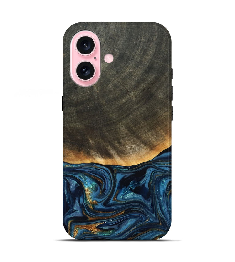 iPhone 17 Wood Live Edge Phone Case - Brittny (Teal & Gold, 822775)