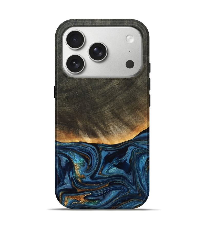 iPhone 17 Pro Wood Live Edge Phone Case - Brittny (Teal & Gold, 822775)