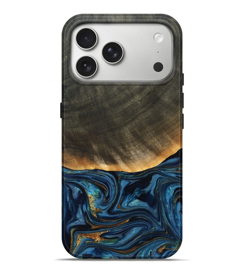 iPhone 17 Pro Max Wood Live Edge Phone Case - Brittny (Teal & Gold, 822775)