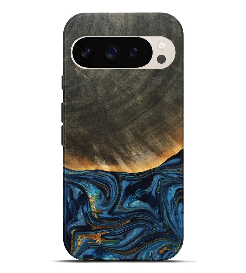 Pixel 10 Pro XL Wood Live Edge Phone Case - Brittny (Teal & Gold, 822775)