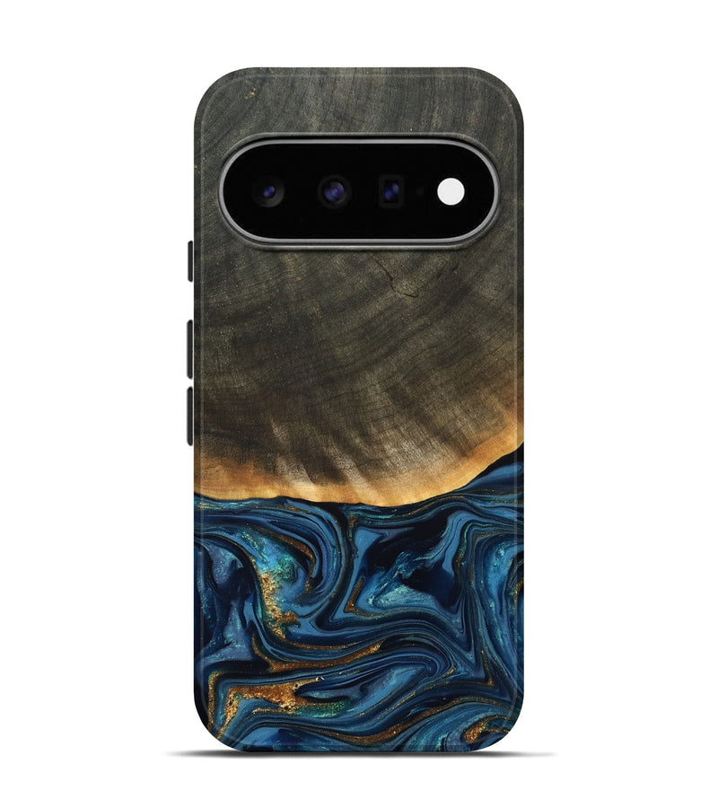 Pixel 11 Pro Wood Live Edge Phone Case - Brittny (Teal & Gold, 822775)
