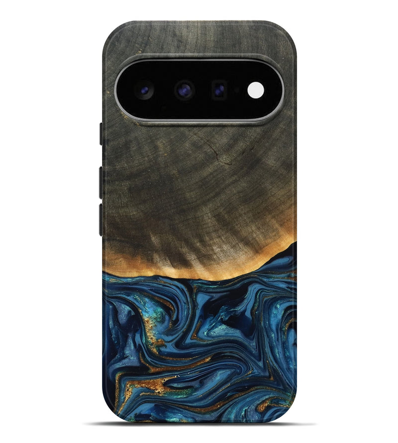 Pixel 11 Pro XL Wood Live Edge Phone Case - Brittny (Teal & Gold, 822775)