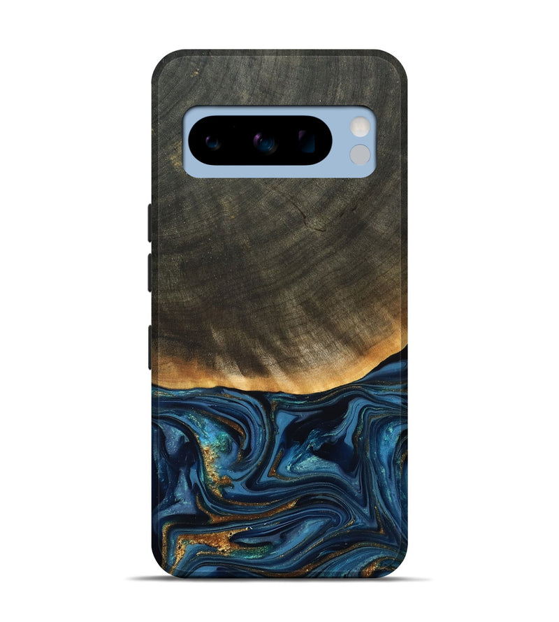 Pixel 8 Pro Wood Live Edge Phone Case - Brittny (Teal & Gold, 822775)