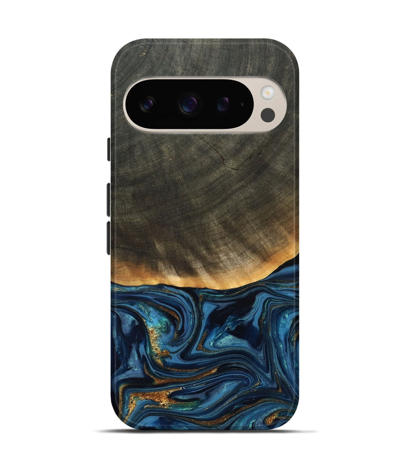 Pixel 9 Wood Live Edge Phone Case - Brittny (Teal & Gold, 822775)