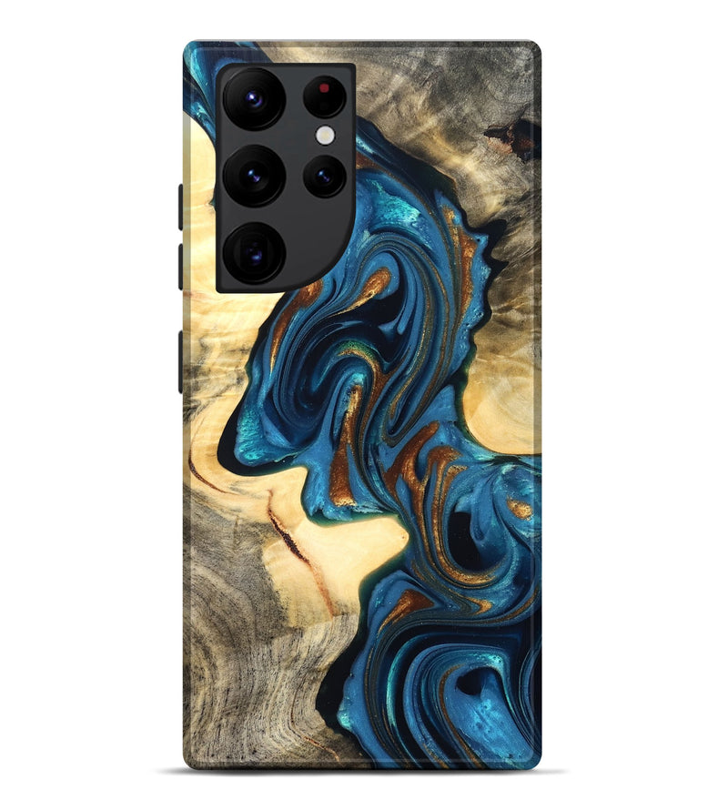 Galaxy S22 Ultra Wood Live Edge Phone Case - Cortez (Teal & Gold, 822776)