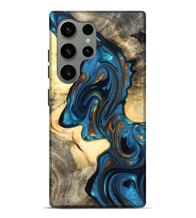 Galaxy S24 Ultra Wood Live Edge Phone Case - Cortez (Teal & Gold, 822776)