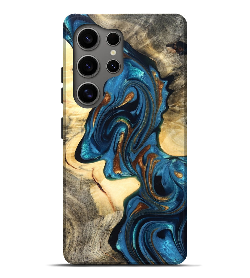 Galaxy S25 Ultra Wood Live Edge Phone Case - Cortez (Teal & Gold, 822776)