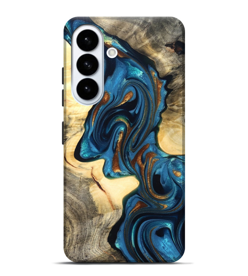 Galaxy S26 Plus Wood Live Edge Phone Case - Cortez (Teal & Gold, 822776)
