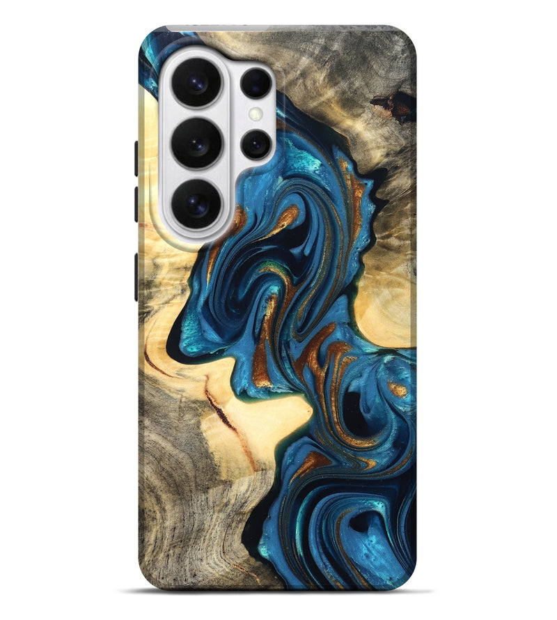 Galaxy S26 Ultra Wood Live Edge Phone Case - Cortez (Teal & Gold, 822776)