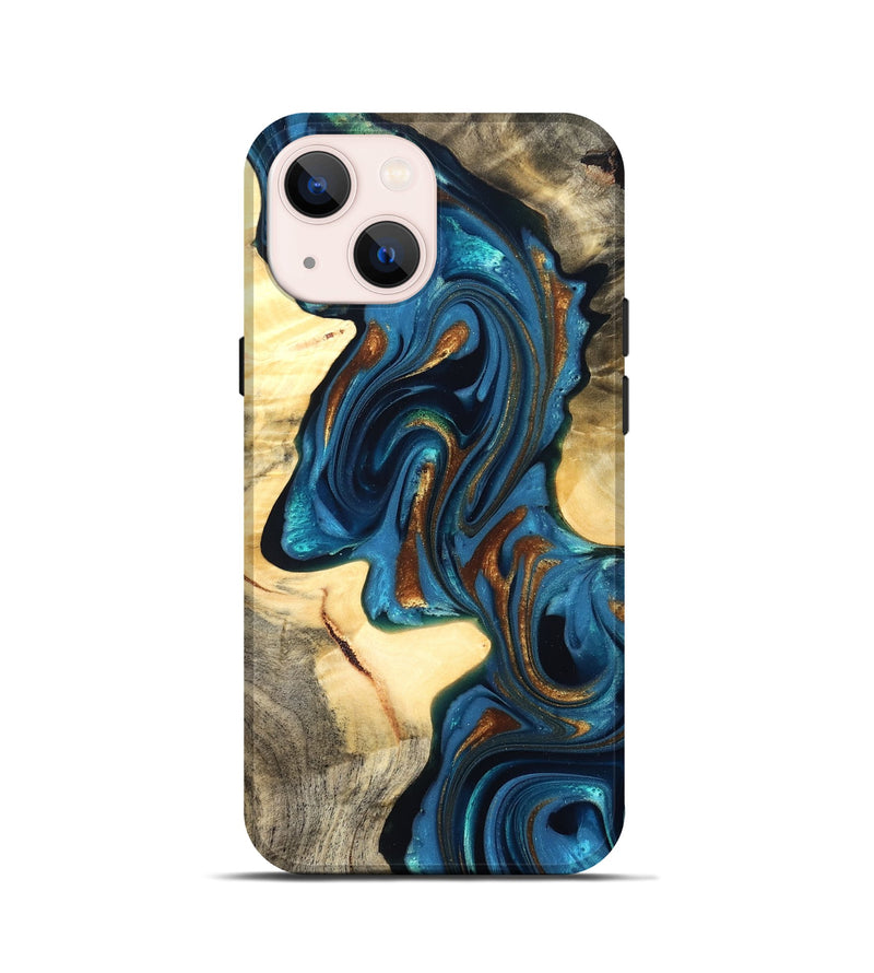 iPhone 13 mini Wood Live Edge Phone Case - Cortez (Teal & Gold, 822776)