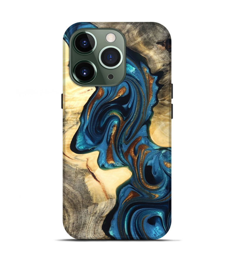 iPhone 13 Pro Wood Live Edge Phone Case - Cortez (Teal & Gold, 822776)