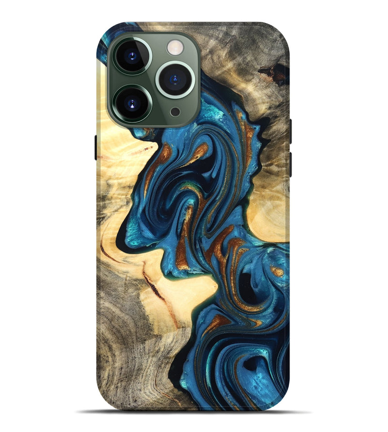 iPhone 13 Pro Max Wood Live Edge Phone Case - Cortez (Teal & Gold, 822776)