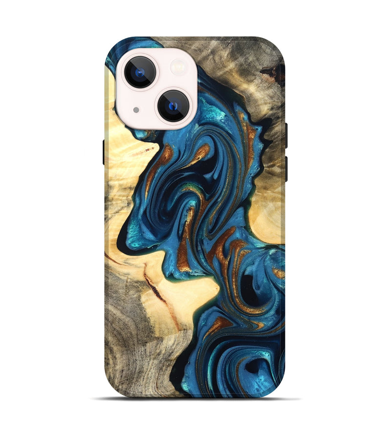 iPhone 14 Wood Live Edge Phone Case - Cortez (Teal & Gold, 822776)
