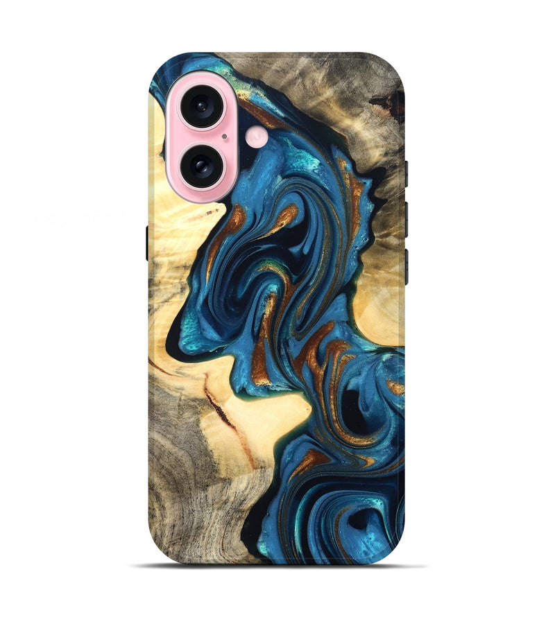 iPhone 17 Wood Live Edge Phone Case - Cortez (Teal & Gold, 822776)