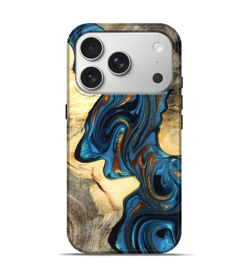 iPhone 17 Pro Wood Live Edge Phone Case - Cortez (Teal & Gold, 822776)
