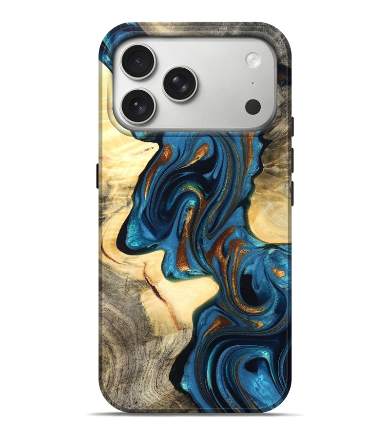 iPhone 17 Pro Max Wood Live Edge Phone Case - Cortez (Teal & Gold, 822776)