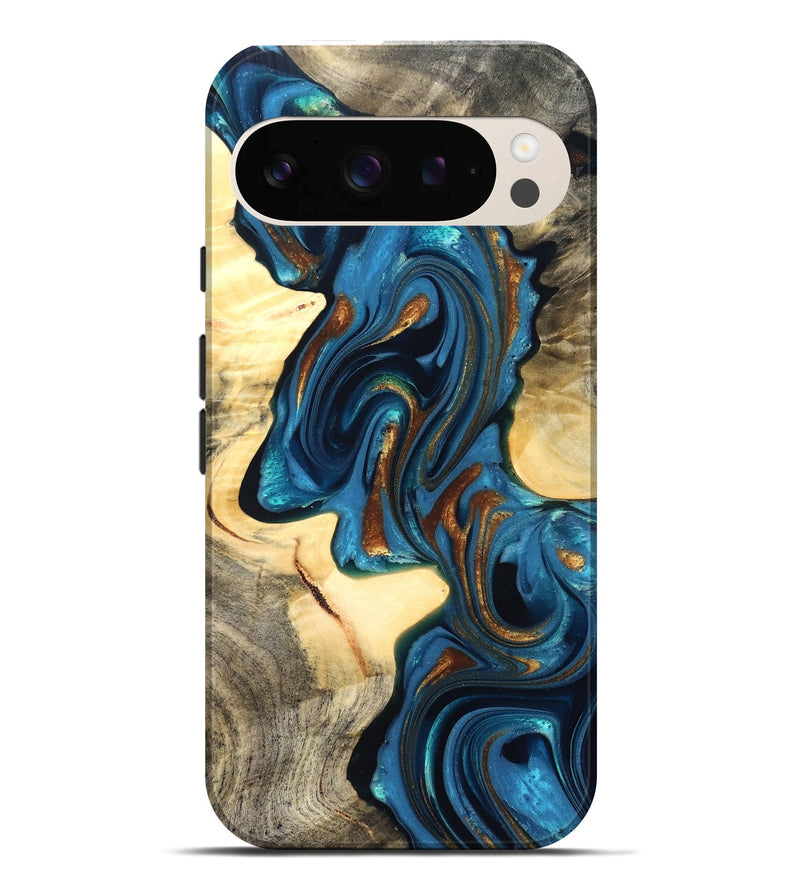 Pixel 10 Pro XL Wood Live Edge Phone Case - Cortez (Teal & Gold, 822776)