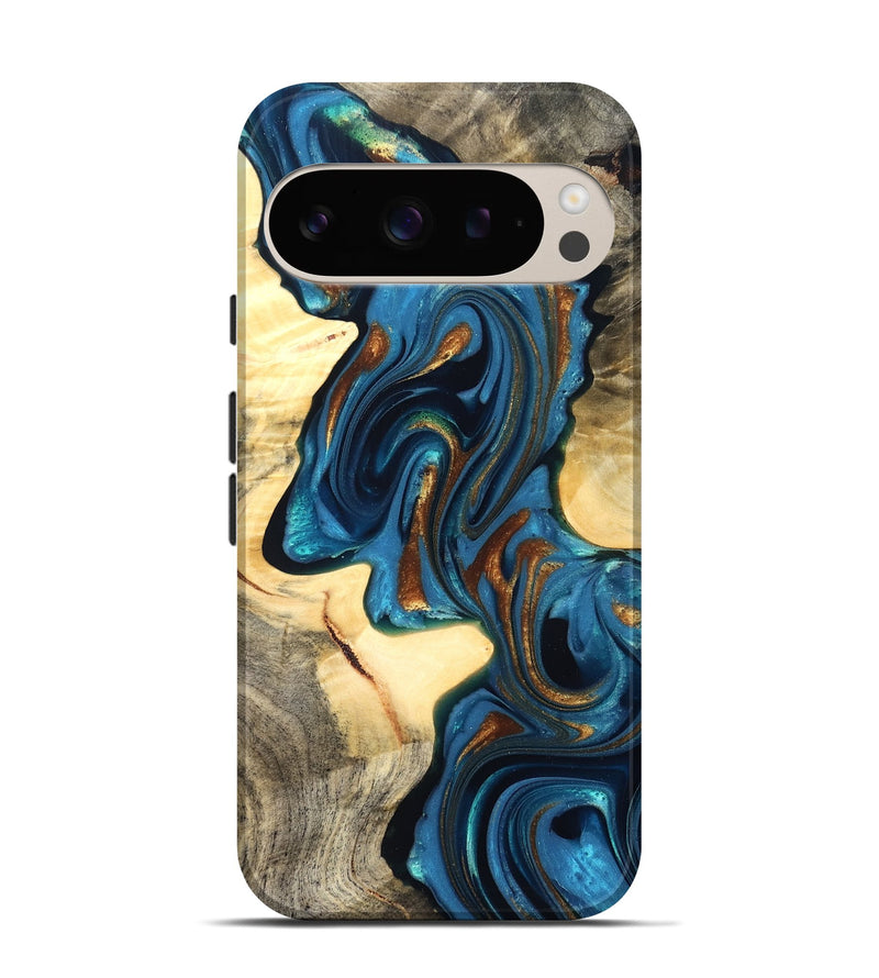 Pixel 9 Wood Live Edge Phone Case - Cortez (Teal & Gold, 822776)