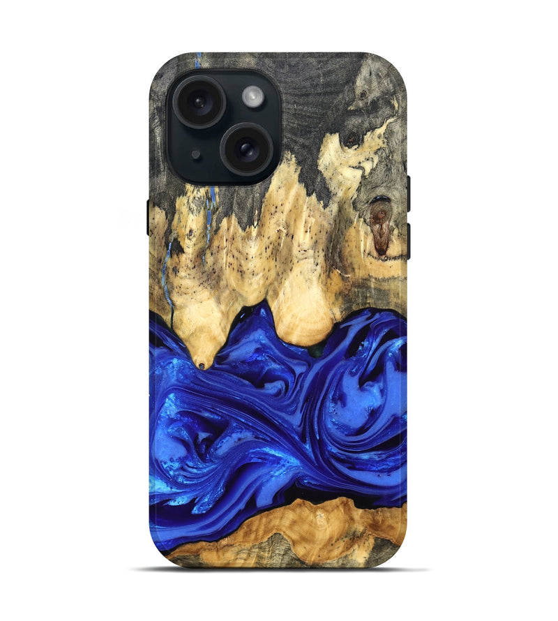 iPhone 15 Wood Live Edge Phone Case - Paula (Blue, 822779)