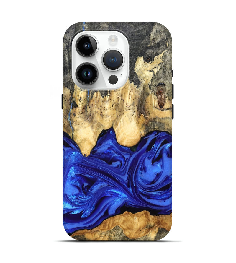 iPhone 15 Pro Wood Live Edge Phone Case - Paula (Blue, 822779)