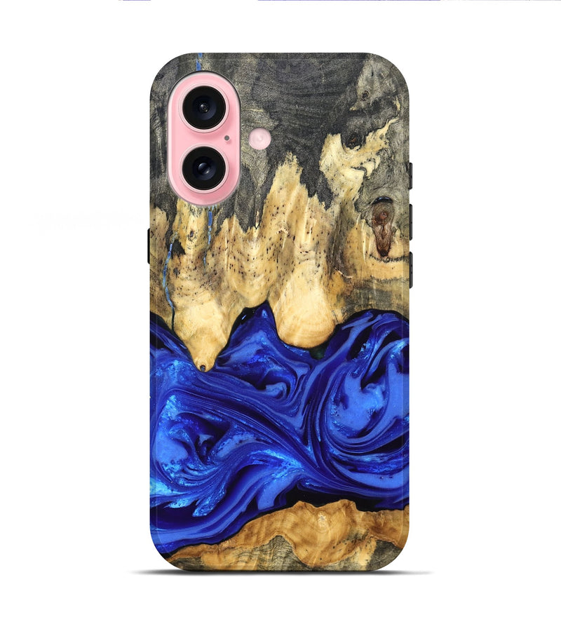 iPhone 16 Wood Live Edge Phone Case - Paula (Blue, 822779)