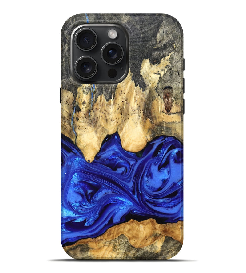 iPhone 16 Pro Max Wood Live Edge Phone Case - Paula (Blue, 822779)