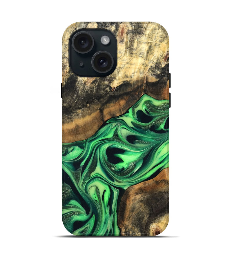 iPhone 15 Wood Live Edge Phone Case - Keilani (Green, 822781)