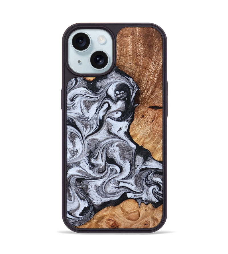 iPhone 15 Wood Phone Case - Leda (Black & White, 822783)