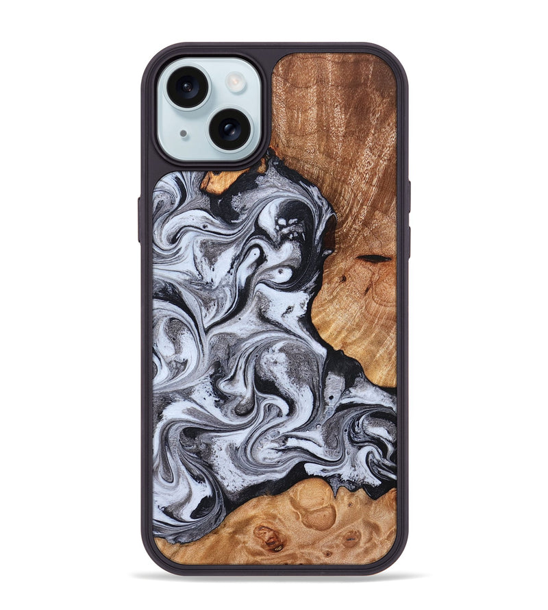 iPhone 15 Plus Wood Phone Case - Leda (Black & White, 822783)