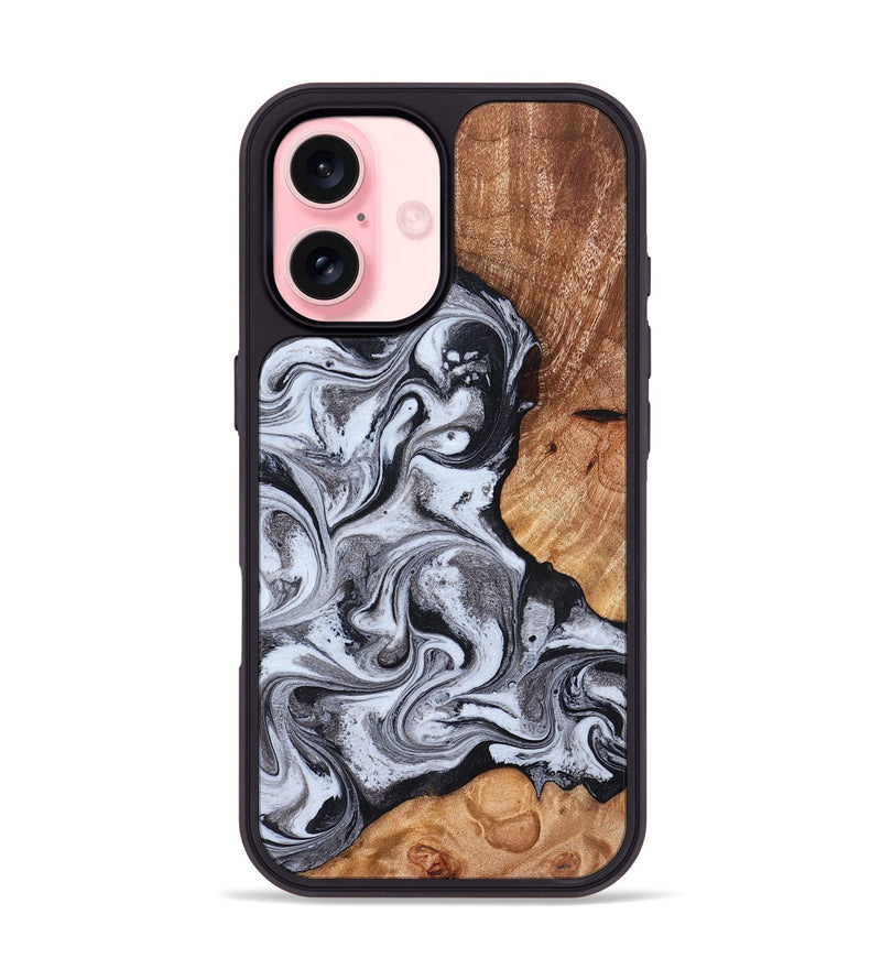iPhone 16 Wood Phone Case - Leda (Black & White, 822783)