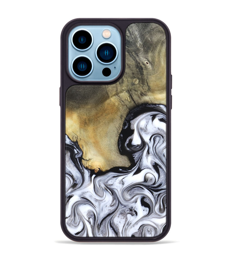 iPhone 14 Pro Max Wood Phone Case - Kacie (Black & White, 822786)