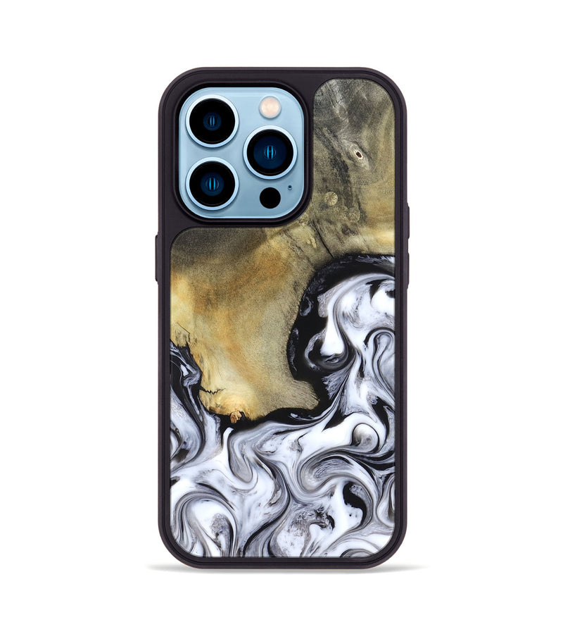 iPhone 14 Pro Wood Phone Case - Kacie (Black & White, 822786)