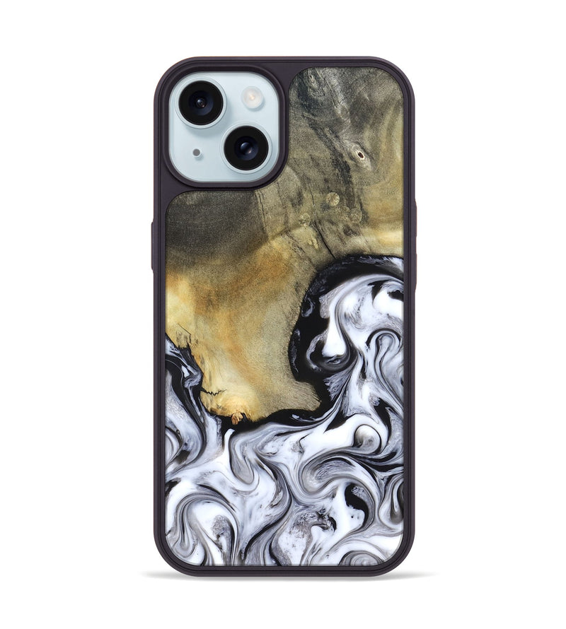 iPhone 15 Wood Phone Case - Kacie (Black & White, 822786)