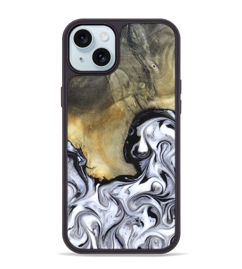iPhone 15 Plus Wood Phone Case - Kacie (Black & White, 822786)