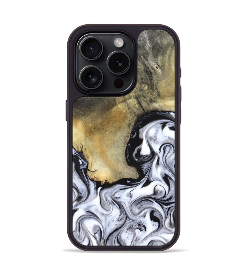 iPhone 15 Pro Wood Phone Case - Kacie (Black & White, 822786)