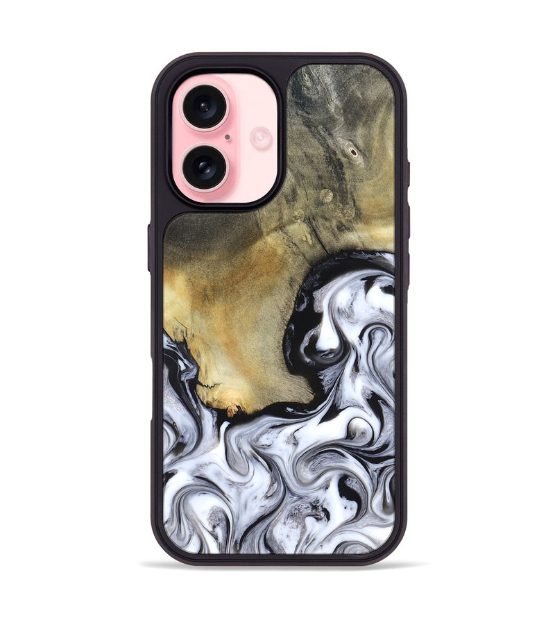 iPhone 16 Wood Phone Case - Kacie (Black & White, 822786)