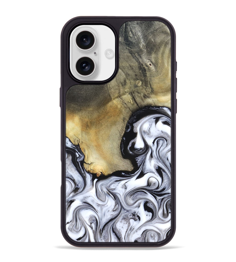 iPhone 16 Plus Wood Phone Case - Kacie (Black & White, 822786)