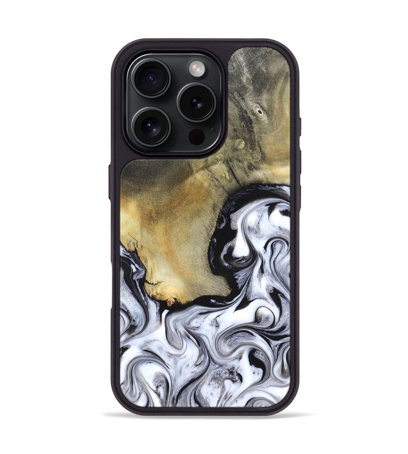 iPhone 16 Pro Wood Phone Case - Kacie (Black & White, 822786)