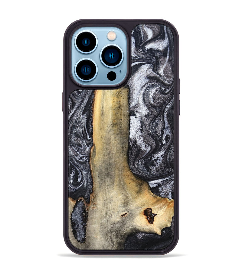 iPhone 14 Pro Max Wood Phone Case - Tiffani (Black & White, 822790)