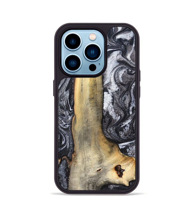 iPhone 14 Pro Wood Phone Case - Tiffani (Black & White, 822790)
