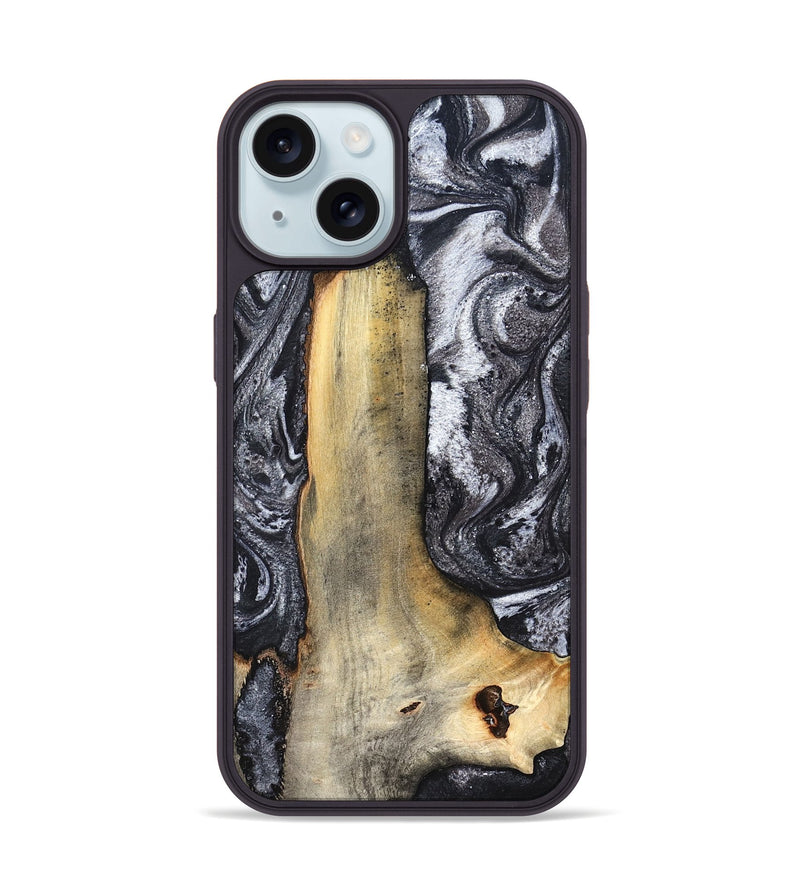 iPhone 15 Wood Phone Case - Tiffani (Black & White, 822790)