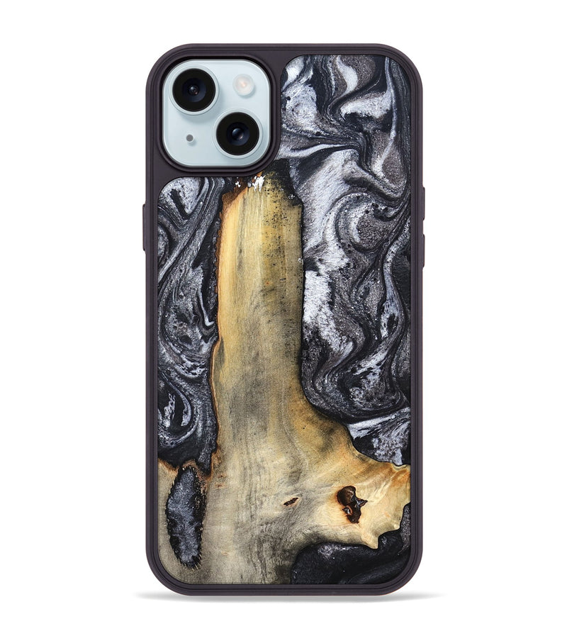 iPhone 15 Plus Wood Phone Case - Tiffani (Black & White, 822790)