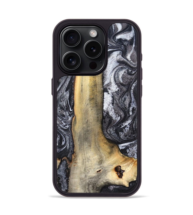 iPhone 15 Pro Wood Phone Case - Tiffani (Black & White, 822790)