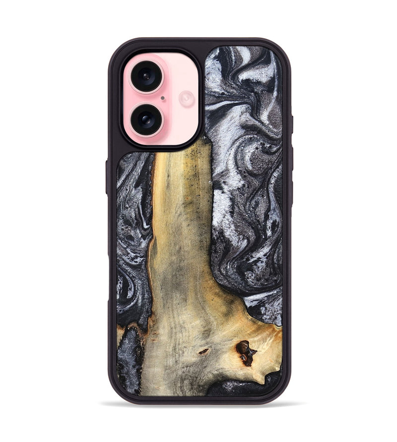 iPhone 16 Wood Phone Case - Tiffani (Black & White, 822790)